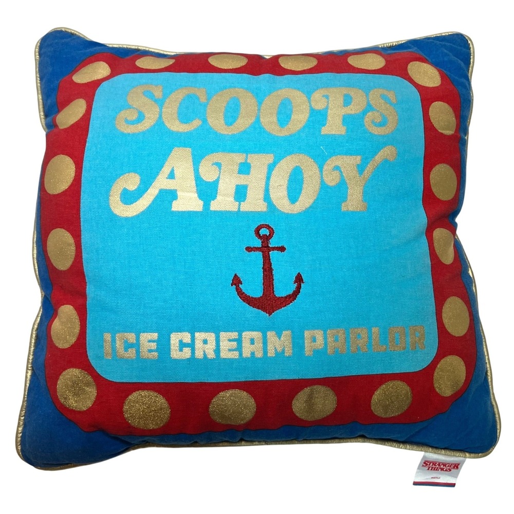 Stranger Things Scoops Ahoy Pillow Unisex OS Blue Gold Corduroy Nautical Square